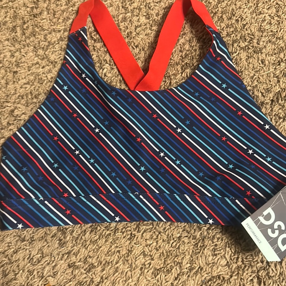 DSG Girls' Printed Core Performance Bra: RED/BLUE: NWT: SZ XL